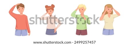Pensive People Character Scratching Head Thinking and Considering Something Vector Set