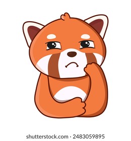 Pensive red panda. Vector illustration. Cartoon illustration isolated on white background. Great for icon, stickers, card, children's book