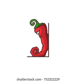 Pensive red pepper with green spine