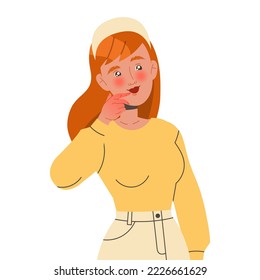 Pensive Redhead Woman Character Thinking and Considering Something Vector Illustration