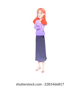 Pensive Redhead Woman Character Thinking and Considering Something Vector Illustration