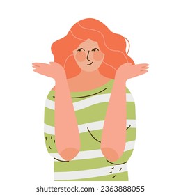 Pensive Redhead Woman Character Thinking and Considering Something Vector Illustration