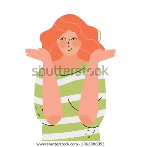 Pensive Redhead Woman Character Thinking and Considering Something Vector Illustration