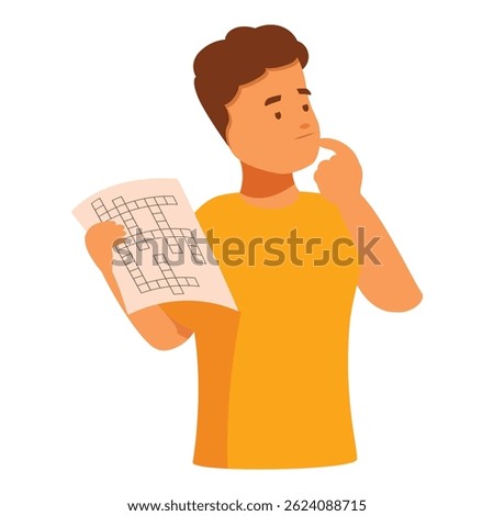 Pensive student solving crossword puzzle, engaging in intellectual activity and enjoying leisure time