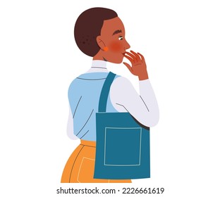 Pensive Woman Character with Bag Thinking and Considering Something Vector Illustration