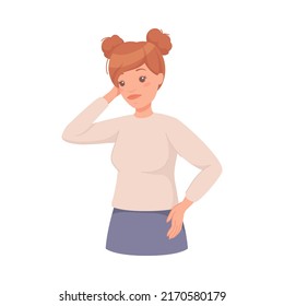 Pensive Woman Character Scratching Head Thinking and Considering Something Vector Illustration