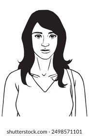 A pensive woman illustration in black and white and vector format.