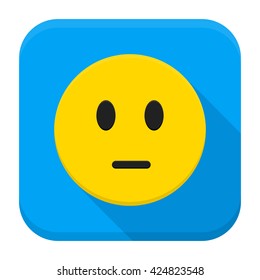 Pensive Yellow Smiley Face App Icon. Vector Illustration of Flat Style Icon Squre Shaped with Long Shadow.