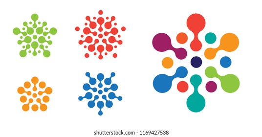 Penta and Hexagon Connection Dots Logo Set