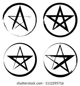 Pentacle brush symbol. Pentacle grunge style. Pentacle ink icon. Religious sign. Wicca and Neopaganism.