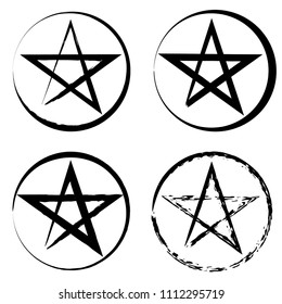 Pentacle brush symbol. Pentacle grunge style. Pentacle ink icon. Religious sign. Wicca and Neopaganism.