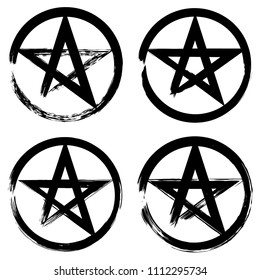 Pentacle brush symbol. Pentacle grunge style. Pentacle ink icon. Religious sign. Wicca and Neopaganism.