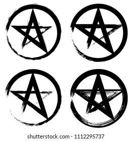 Pentacle brush symbol. Pentacle grunge style. Pentacle ink icon. Religious sign. Wicca and Neopaganism.