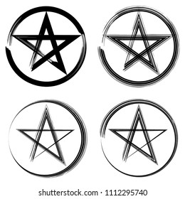 Pentacle brush symbol. Pentacle grunge style. Pentacle ink icon. Religious sign. Wicca and Neopaganism.