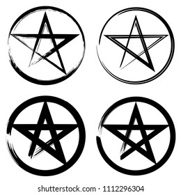 Pentacle brush symbol. Pentacle grunge style. Pentacle ink icon. Religious sign. Wicca and Neopaganism.