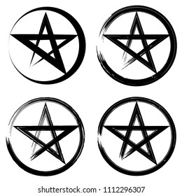 Pentacle brush symbol. Pentacle grunge style. Pentacle ink icon. Religious sign. Wicca and Neopaganism.