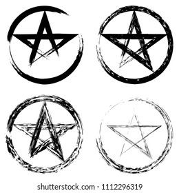 Pentacle brush symbol. Pentacle grunge style. Pentacle ink icon. Religious sign. Wicca and Neopaganism.