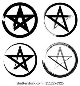 Pentacle brush symbol. Pentacle grunge style. Pentacle ink icon. Religious sign. Wicca and Neopaganism.