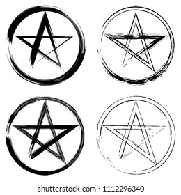 Pentacle brush symbol. Pentacle grunge style. Pentacle ink icon. Religious sign. Wicca and Neopaganism.