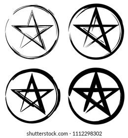 Pentacle brush symbol. Pentacle grunge style. Pentacle ink icon. Religious sign. Wicca and Neopaganism.