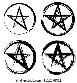 Pentacle brush symbol. Pentacle grunge style. Pentacle ink icon. Religious sign. Wicca and Neopaganism.