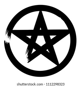 Pentacle brush symbol. Pentacle grunge style. Pentacle ink icon. Religious sign. Wicca and Neopaganism.