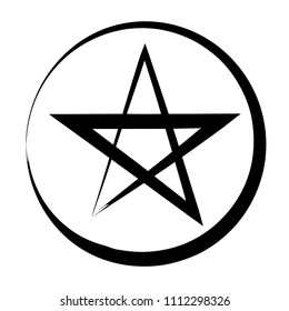 Pentacle brush symbol. Pentacle grunge style. Pentacle ink icon. Religious sign. Wicca and Neopaganism.