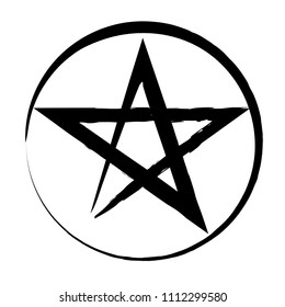 Pentacle brush symbol. Pentacle grunge style. Pentacle ink icon. Religious sign. Wicca and Neopaganism.