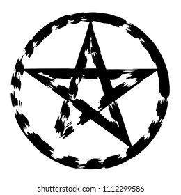 Pentacle brush symbol. Pentacle grunge style. Pentacle ink icon. Religious sign. Wicca and Neopaganism.