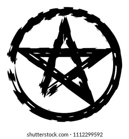 Pentacle brush symbol. Pentacle grunge style. Pentacle ink icon. Religious sign. Wicca and Neopaganism.