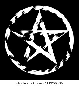 Pentacle brush symbol. Pentacle grunge style. Pentacle ink icon. Religious sign. Wicca and Neopaganism.