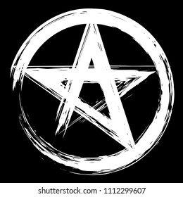 Pentacle brush symbol. Pentacle grunge style. Pentacle ink icon. Religious sign. Wicca and Neopaganism.