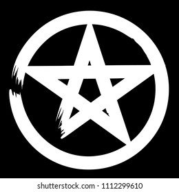 Pentacle brush symbol. Pentacle grunge style. Pentacle ink icon. Religious sign. Wicca and Neopaganism.