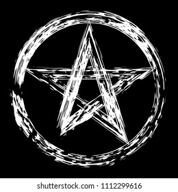 Pentacle brush symbol. Pentacle grunge style. Pentacle ink icon. Religious sign. Wicca and Neopaganism.
