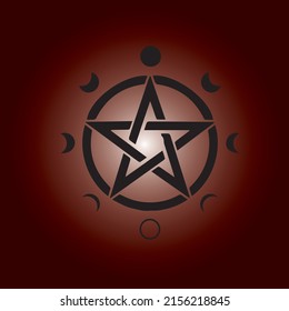Pentacle illustration. Icon of evil moon phase conceptual vector illustration