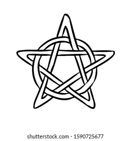 Pentacle occult sign in a circle. Pentagram hand drawn magic doodle. Isolated pagan wiccan image.