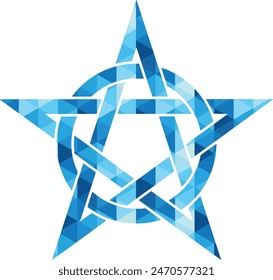 pentacle or pentagram symbol with blue monochrome color inside, pentacle or pentagram symbol vector illustration.