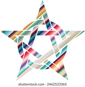 pentacle or pentagram symbol with diagonal striped color inside, pentacle or pentagram symbol vector illustration.