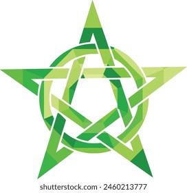 pentacle or pentagram symbol with green monochrome color inside, pentacle or pentagram symbol vector illustration.