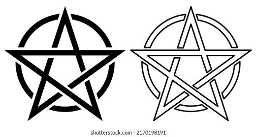 Pentacle Signs. Flat and line art style. Magic, esoteric or magic symbols. Vector illustration isolated on white background