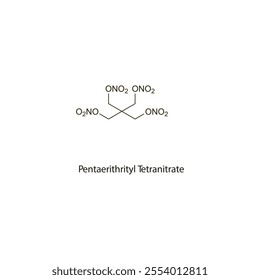 Pentaerithrityl Tetranitrate flat skeletal molecular structure nitrate drug used in angina pectoris treatment. Vector illustration scientific diagram.