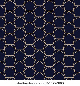 Pentagon abstract geometric pattern vector file. A seamless vector background. Blue-black and gold texture.