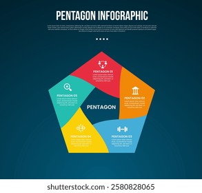 pentagon base shape template infographic with flexible wobble part on pentagon shape with dark background style for slide presentation vector