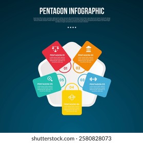 pentagon base shape template infographic with rotated rectangle on polygon sided with dark background style for slide presentation vector