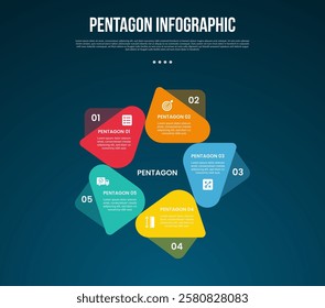 pentagon base shape template infographic with creative triangle part components round shape with dark background style for slide presentation vector