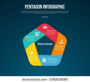 pentagon base shape template infographic with creative 3d slice component part circular shape with dark background style for slide presentation vector