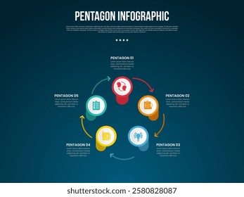 pentagon base shape template infographic with creative pentagon base on circle connection circular with dark background style for slide presentation vector