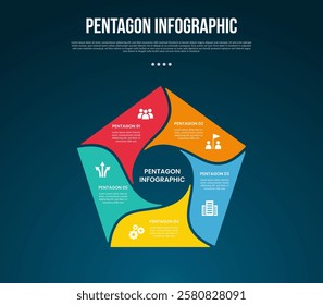 pentagon base shape template infographic with swirl fluid slice separation with dark background style for slide presentation vector