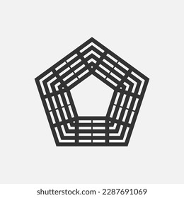 La plantilla del logotipo gráfico de construcción del Pentágono. Signo de forma pentagonal aislado sobre fondo blanco. Símbolo abstracto geométrico. Ilustración del vector