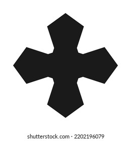 Pentagon cross shape emblem silhouette icon. A symbol made from pentagonal shapes. Isolated on a white background.